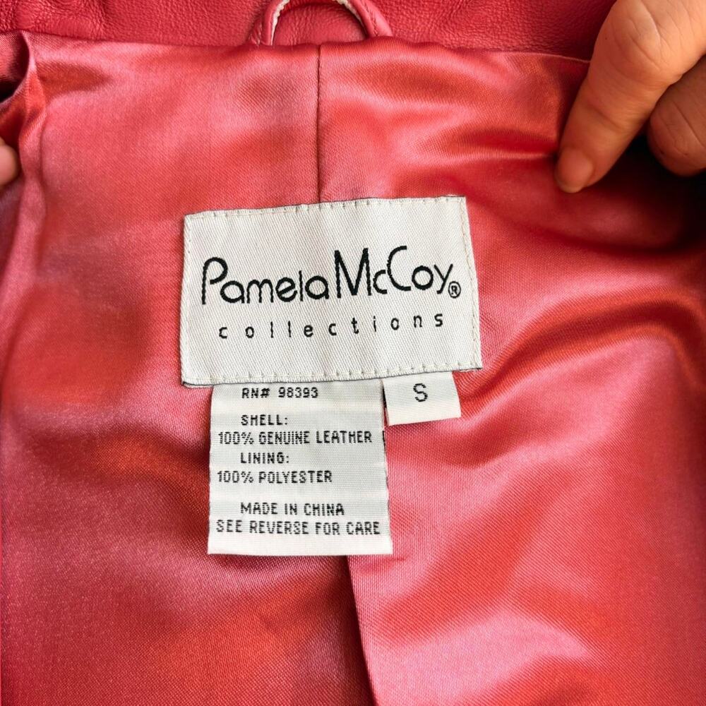 Pamela McCoy Raspberry Pink Leather Moto Jacket - Size Small - Picture 8 of 8